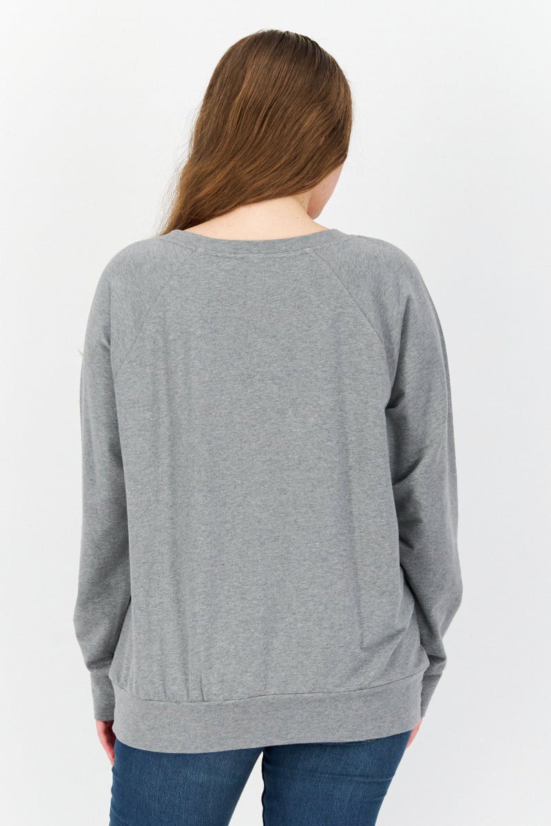 Felina Women Crew Neck Long Sleeve Heather Sweatshirt, Slate Grey - Image 3